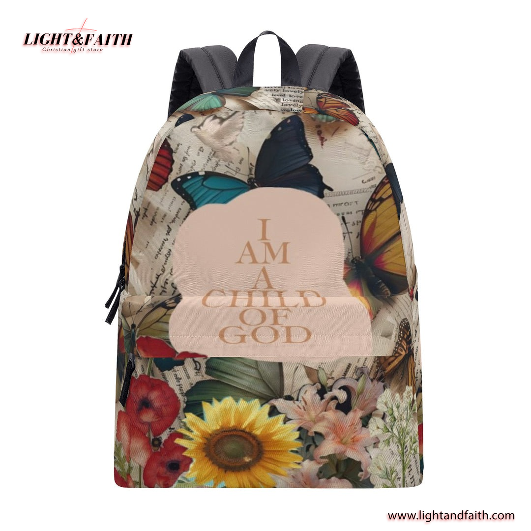 Child of God Backpack, Christian Floral Butterfly Bag, Inspirational Faith Backpack, Bible Verse Book Bag.PLAF22